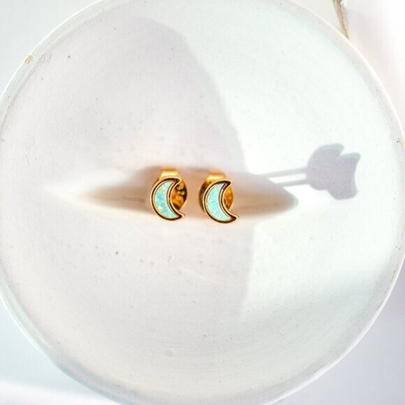 Dainty Opal Stud Earrings Pretty Opal Ear Stack Celestial Earrings Moon Studs - Picture 10 of 13